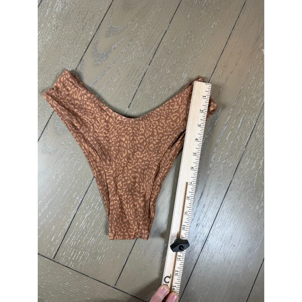 Stone Fox Swim Bikini Bottom Womens XS Brown Leopard‎ Print High Leg Cheeky NEW